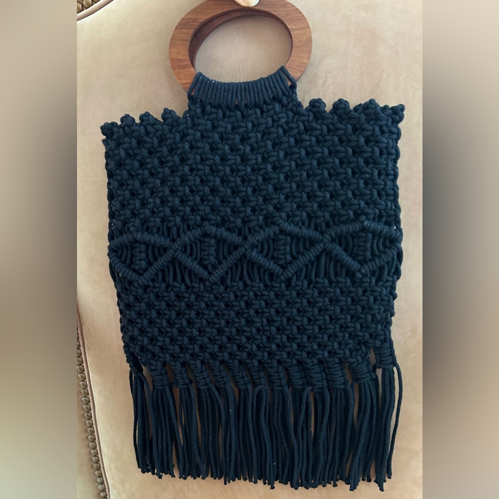 Danielle Nicole Macrame Crochet Fringe Wooden Han… - image 3
